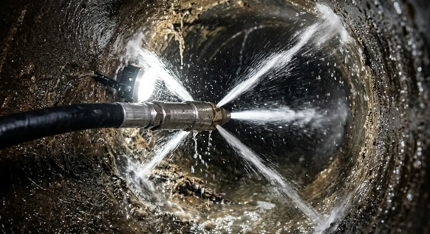 High-pressure hydro jetting nozzle cleaning sewer pipe for Trenchless Sewer Repair in Summerlin South
